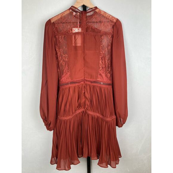 True Decadence Lena Burgundy Lace Pleated Mini Dress Sz US 8/UK 12 NWT Sheer - Picture 7 of 14